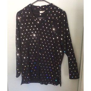 CLARA S Blouse Set Womens Small Black Silver Sparkle Sequins Camisole Tunic Top